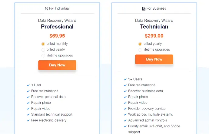 ราคาและแผนของ EaseUS Data Recovery