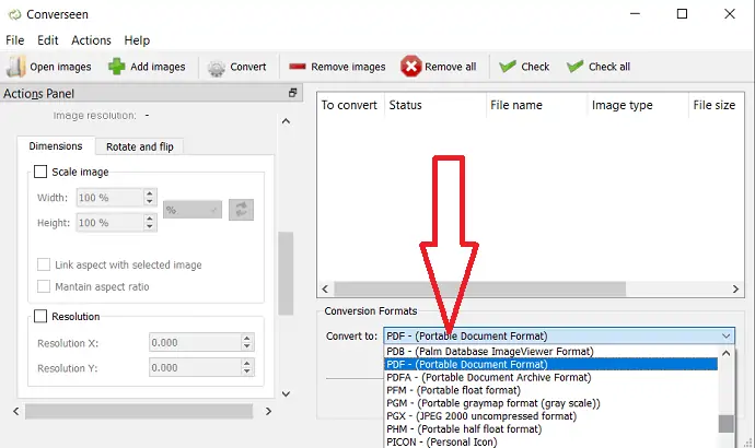 selezionare il formato di output.