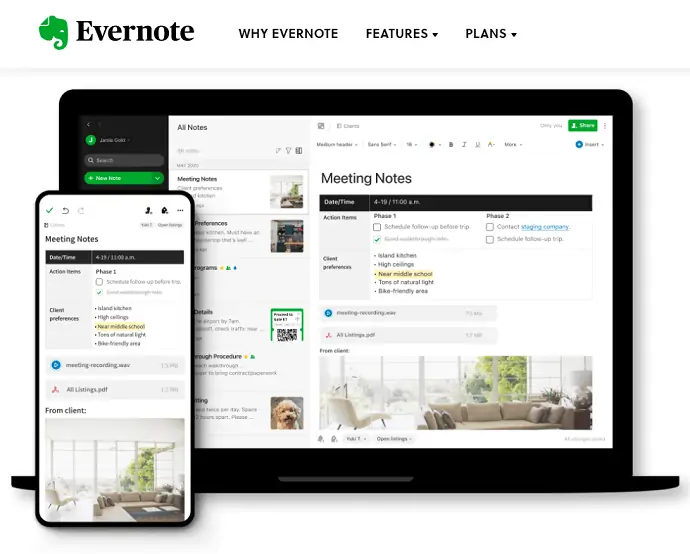 Página oficial do Evernote