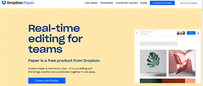 Dropbox kağıt resmi sitesi.