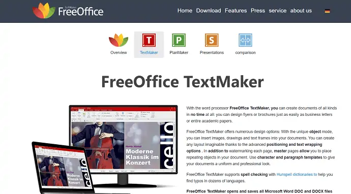 Site oficial do FreeOffice Text Maker.