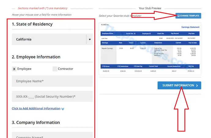 Wählen Sie die Vorlage aus, geben Sie Informationen ein und senden Sie die Informationen.