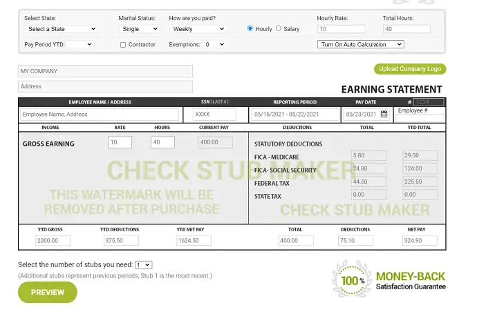 CHECKSTUB Maker-Vorlage.