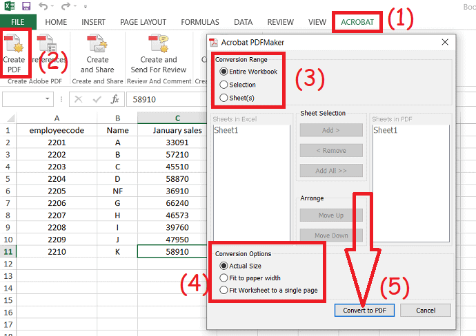 Acrobat DC kullanarak Excel'den PDF'ye