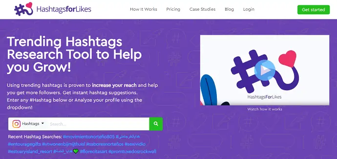 Página inicial de hashtags para curtidas