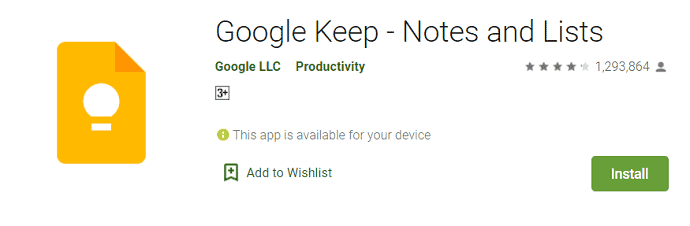 Application Google Keep