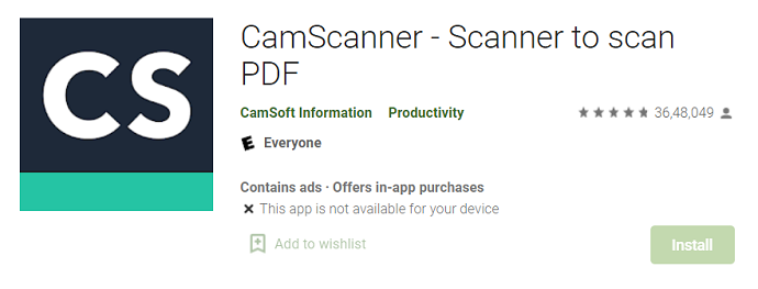 Aplikacja CamScanner