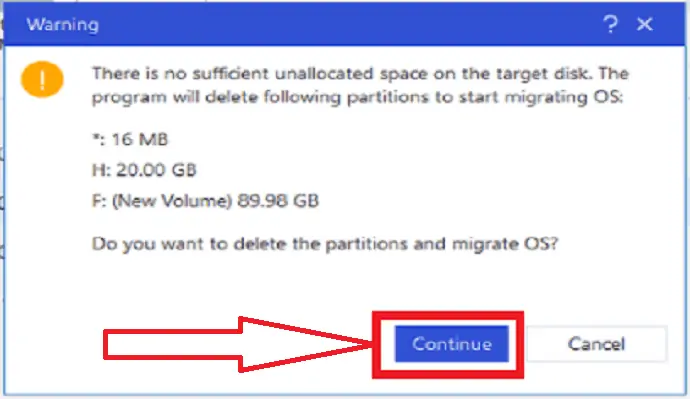 Cliquez sur l'option Continuer