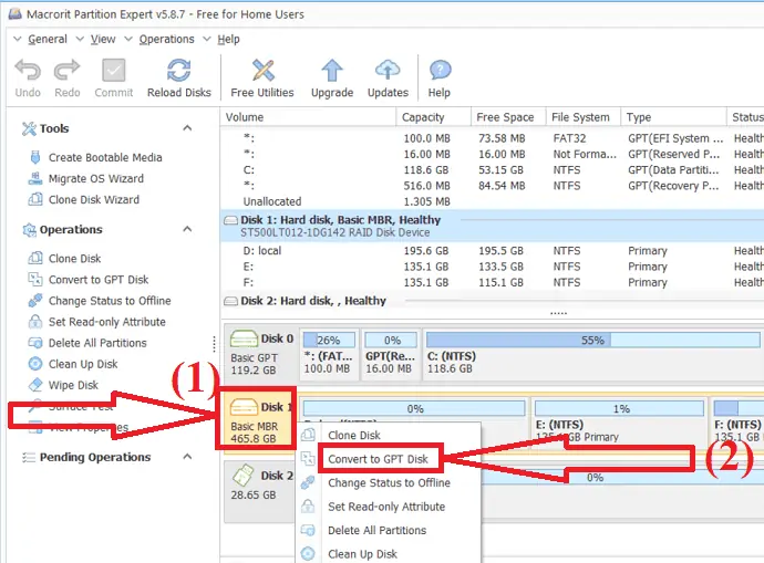 Macrorit Partition Expertは、MBRディスクを変換します。