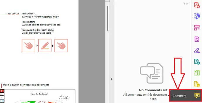 Opción de comentario en Adobe Acrobat Dc