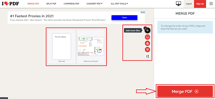 Combinar PDF en IlovePDF