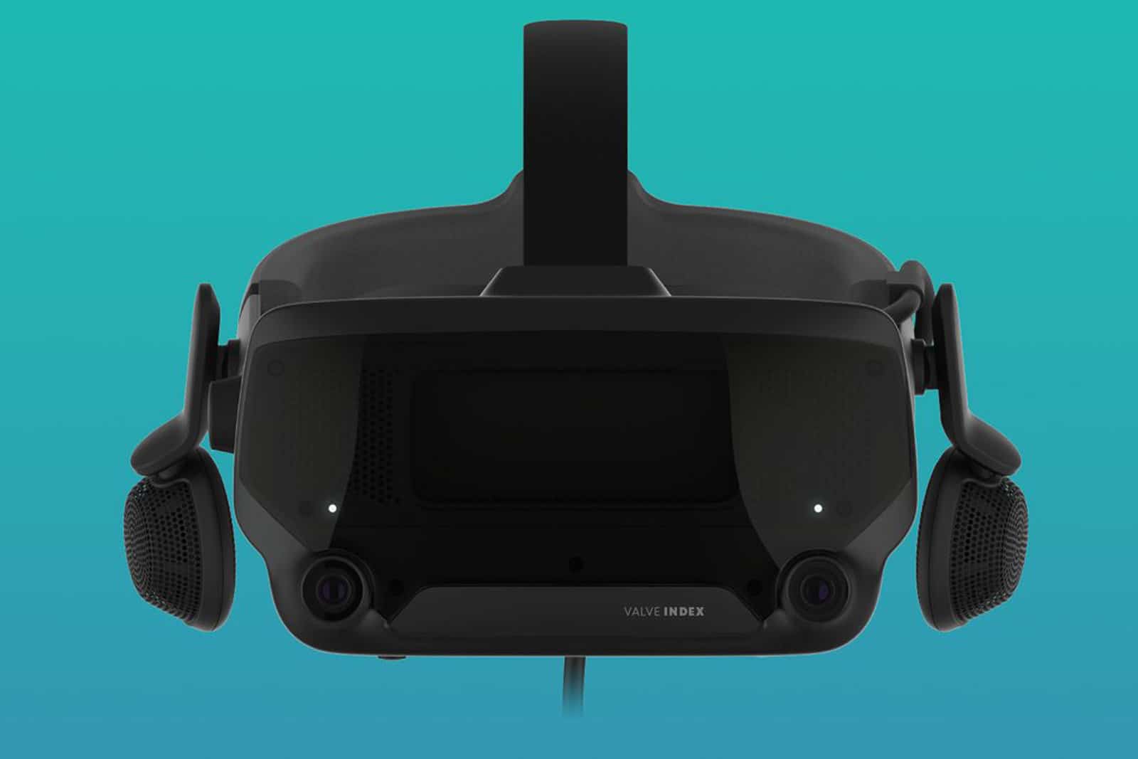 ティールの背景にバルブのインデックスVRヘッドセット