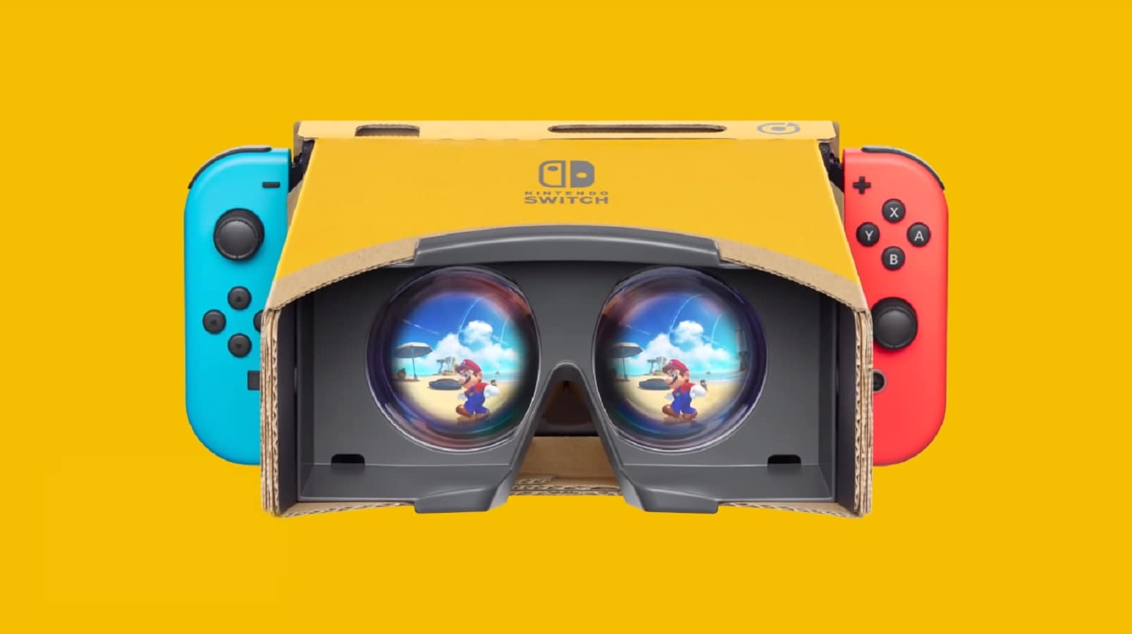 kit nintendo labo vr mostrando mario nas lentes