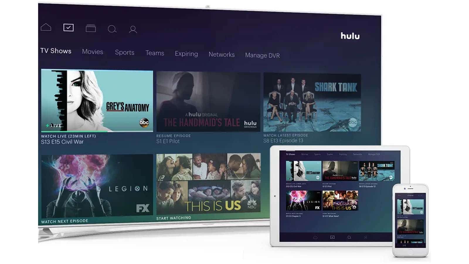 設備上的 hulu 直播電視流