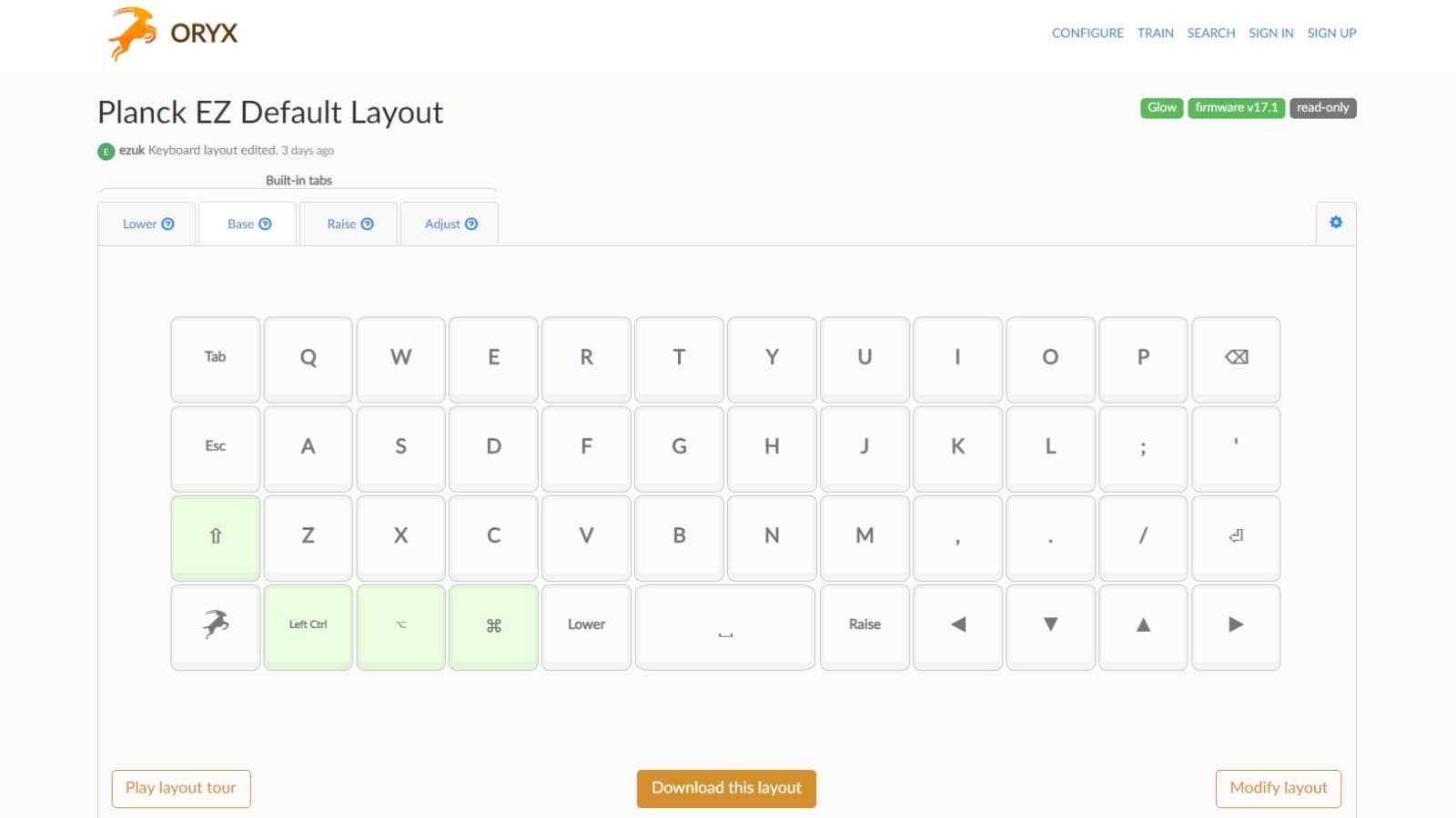 menu layout tastiera