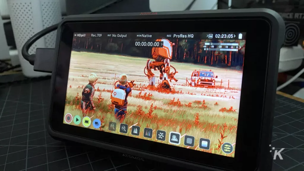 Atomos ninja v recorder mostrando a função de pico de foco