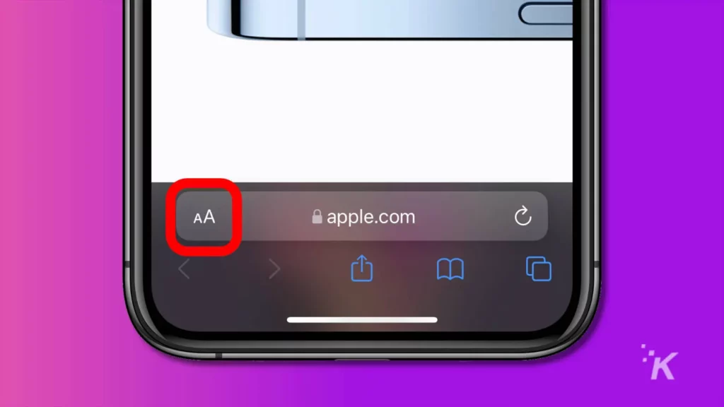 ios 15 Safari-Browserleiste mit einer A-Schaltfläche für Einstellungen