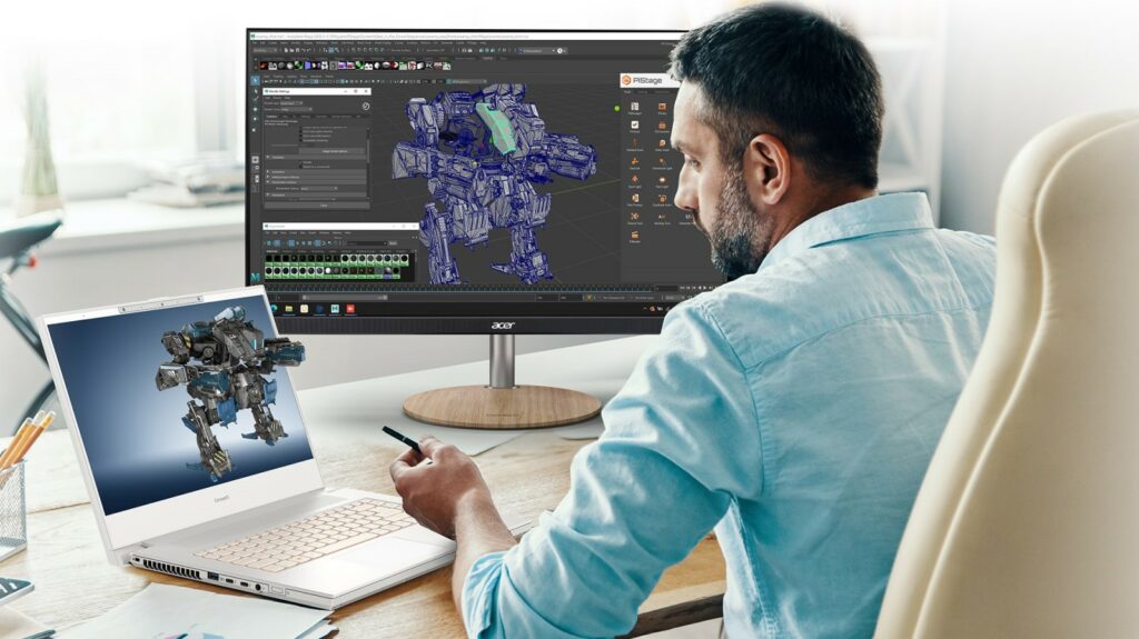 ordinateur portable acer conceptD 7 édition spatiallabs montrant un artiste 3d au travail