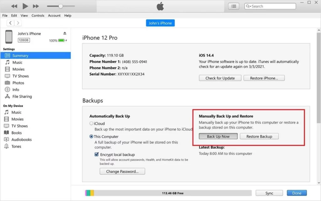 การสำรองข้อมูล iTunes