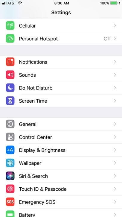 configurações do iphone