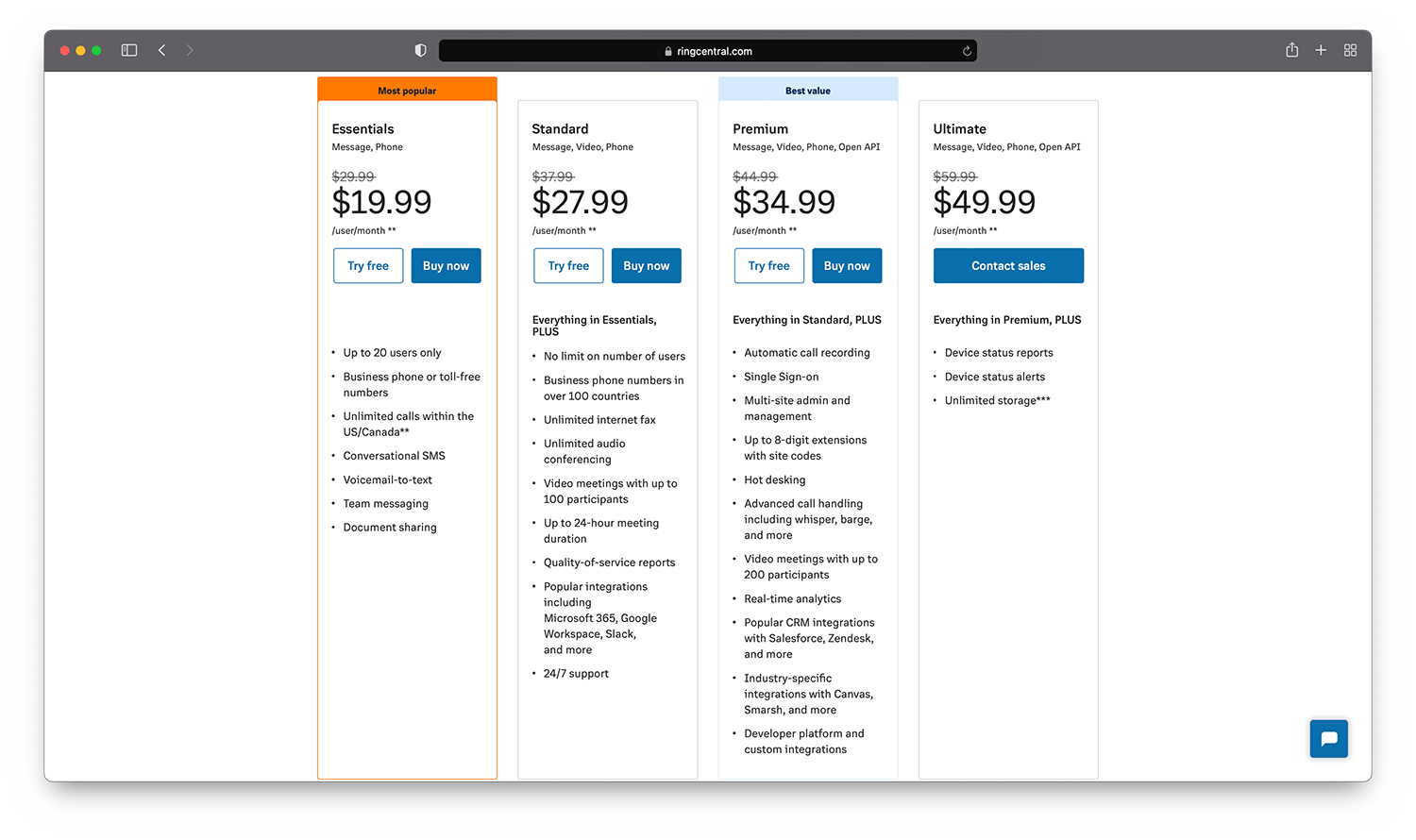 Tarification RingCentral