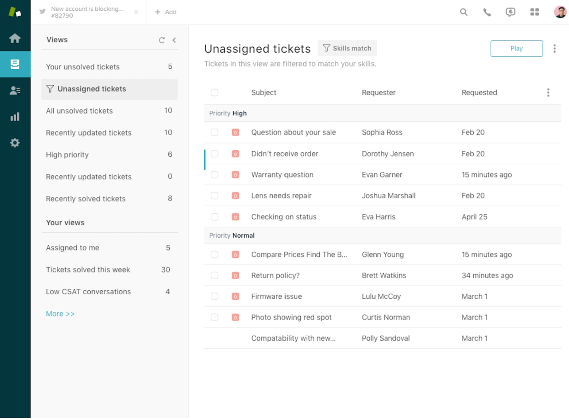 Tickets no asignados de Zendesk