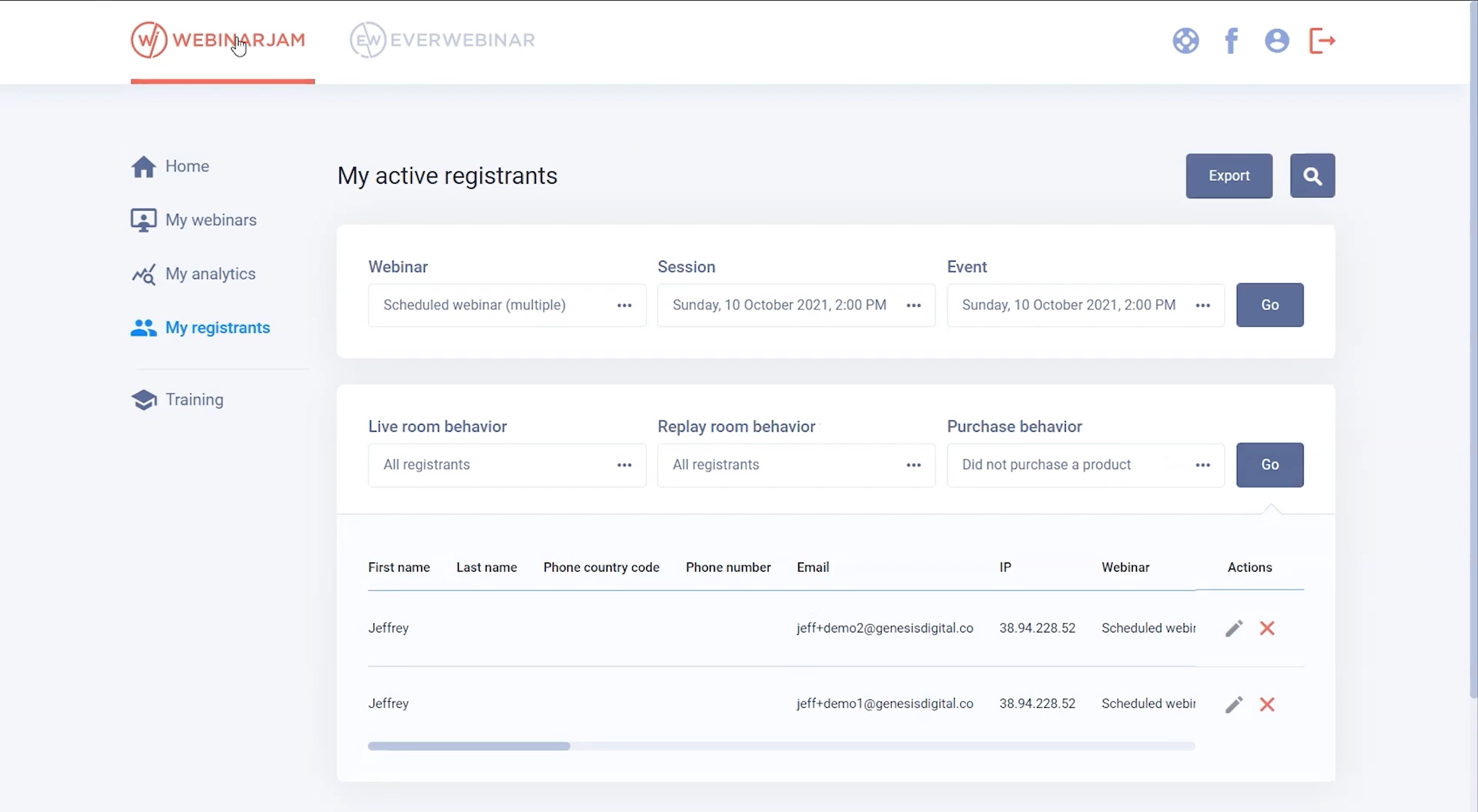 Meus registrantes Classificar registrantes