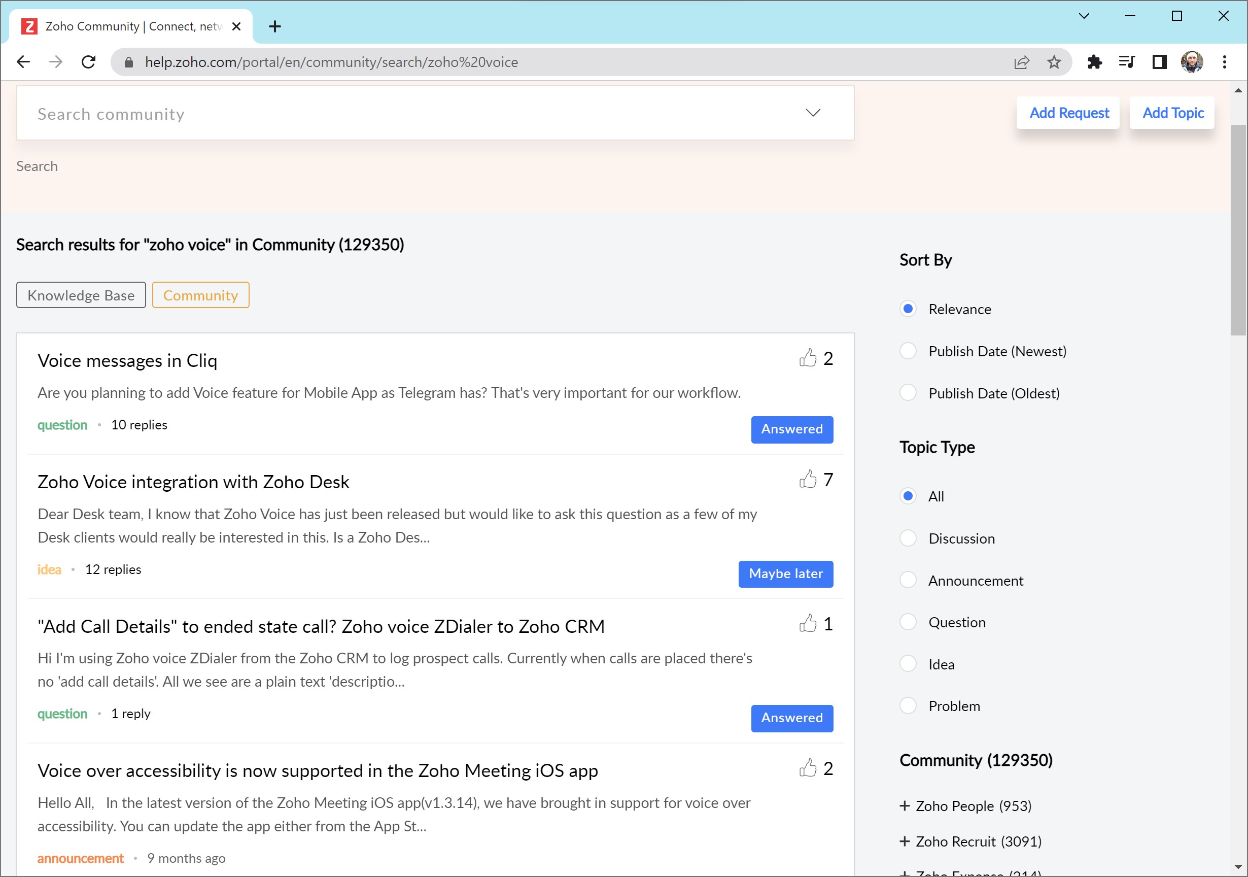 Comunitatea Zoho Voice