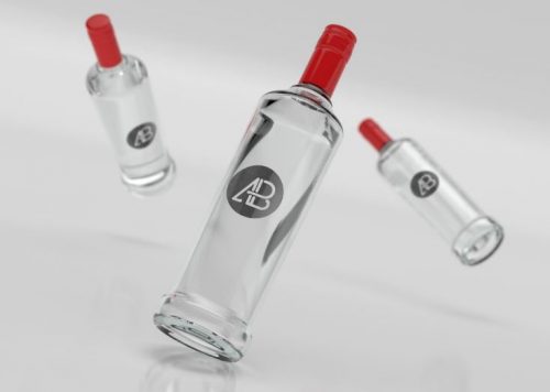 Mockup Merek Botol Vodka yang Realistis