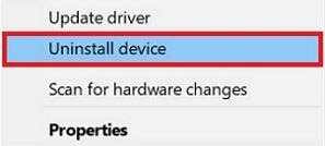 From Drop-Down List Select Uninstall Device Option