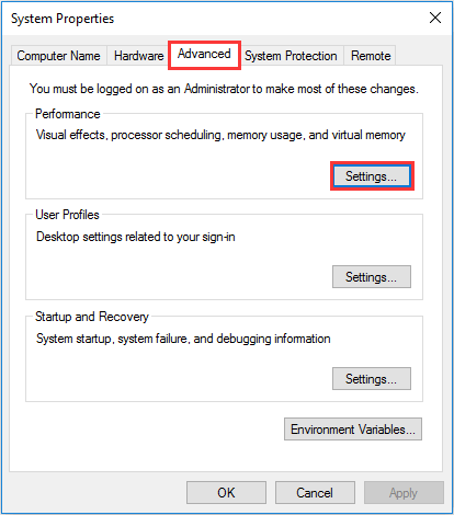 Click on Advance and then setting