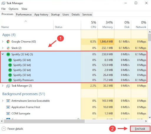 Shut Down Spotify in Task Manager