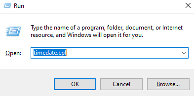 timedate.cpl in the run box