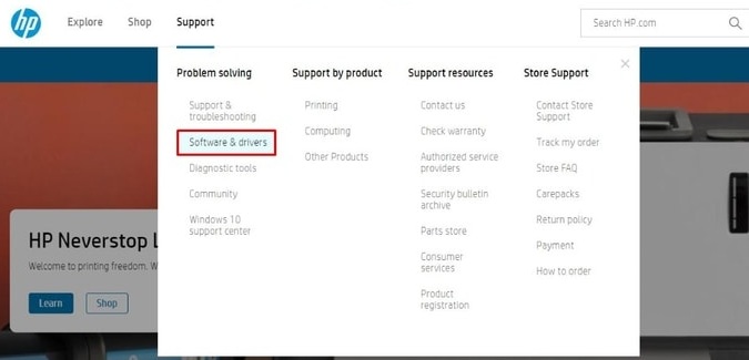 HP Support -Click on Software and Drivers