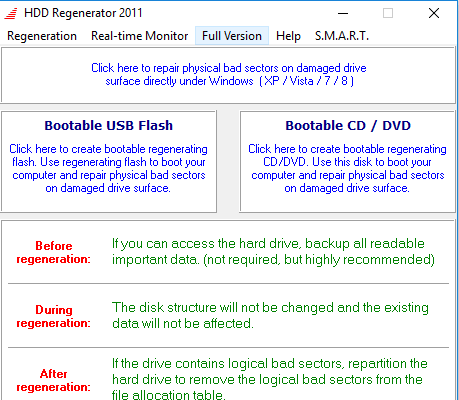 HDD Regenerator - ซอฟต์แวร์ตรวจสอบ HDD