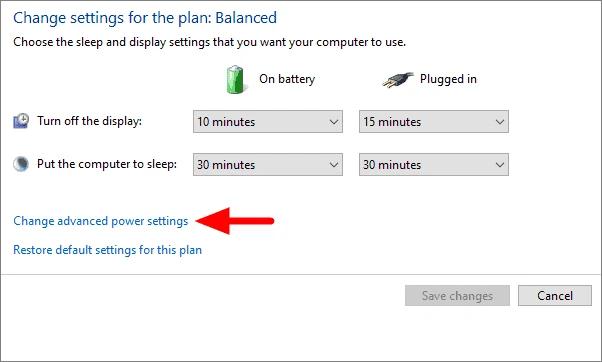 Change advanced power settings