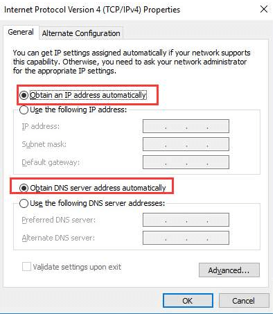 Obtain an IP address automatically