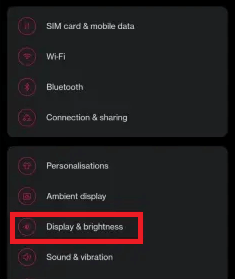 Display & brightness option in snapchat