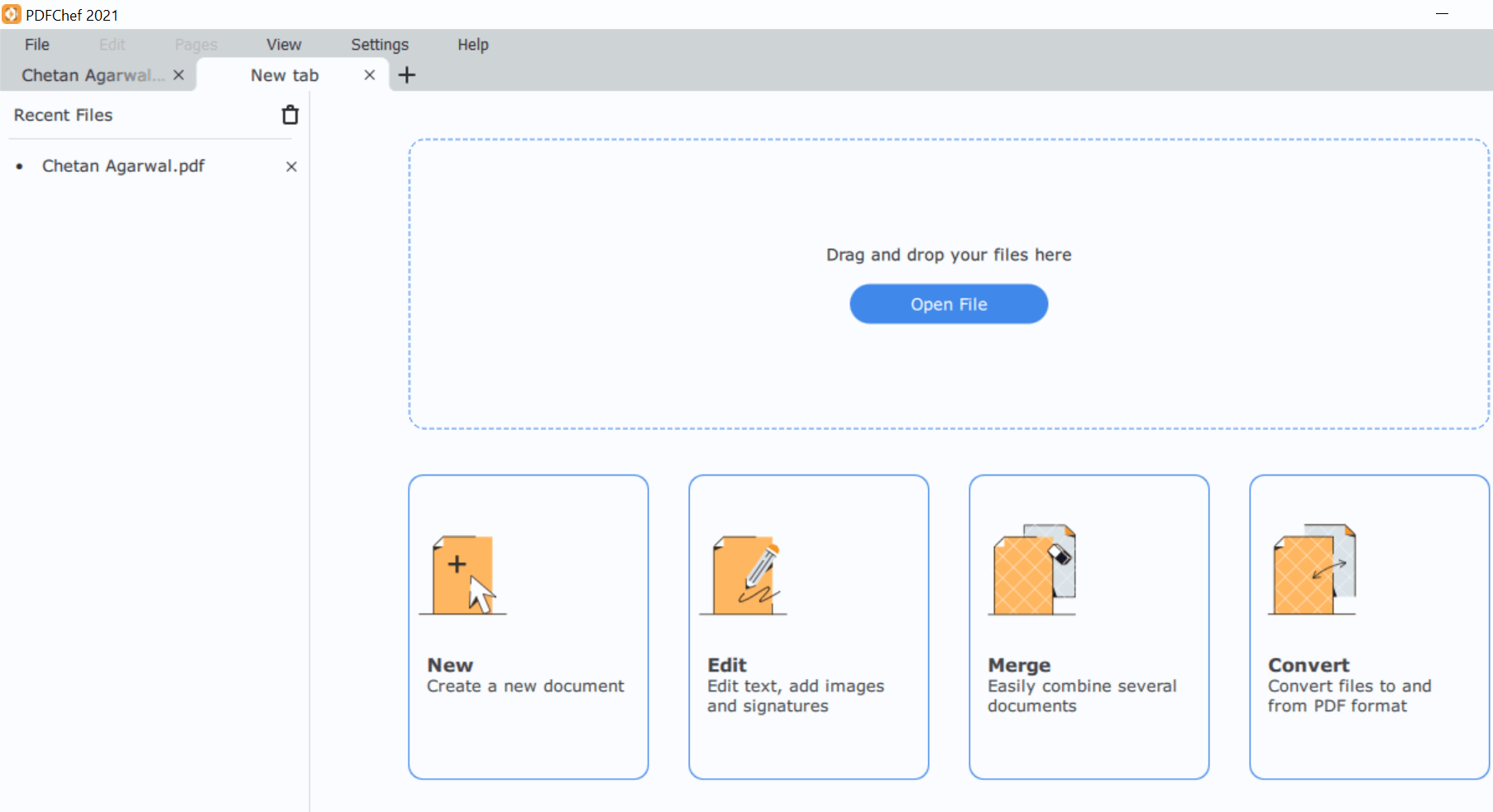 Crea nuovo file su PDFChef