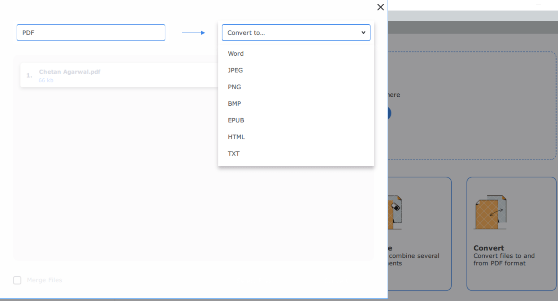 Converti tipo di file PDF