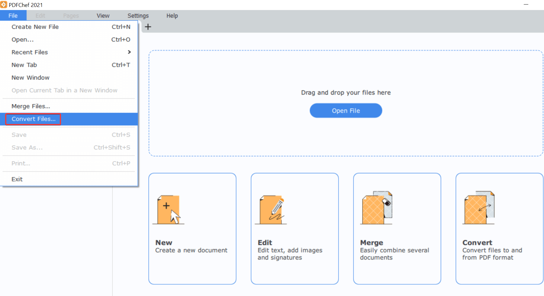 Convertir archivos en PDFChef