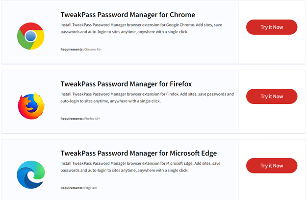 Tweakpass สำหรับเบราว์เซอร์