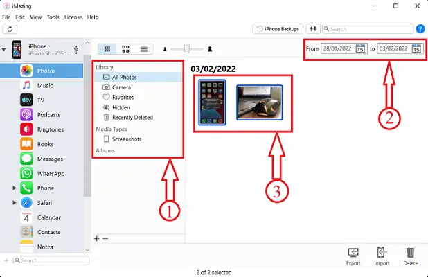 Opciones para elegir fotos