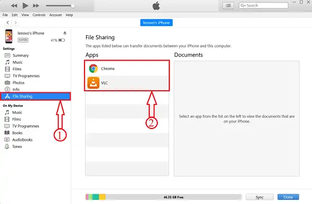 iTunes Arayüzü ve Dosya Paylaşımı seçeneği