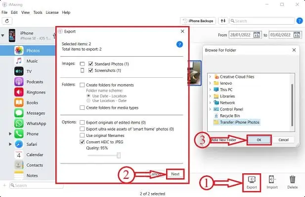 Opsi transfer di iMazing