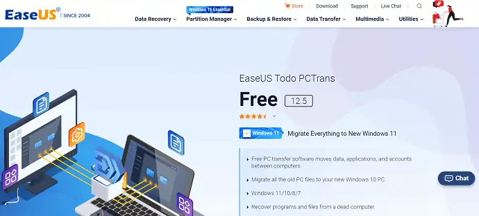 Página inicial do EaseUS Todo PCTransfer - Windows 10 para Windows 11