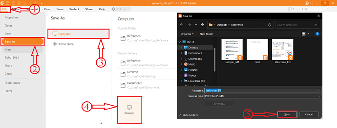 Option d'enregistrement dans Foxit Reader