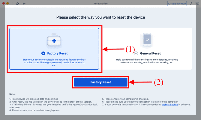 خيار إعادة ضبط المصنع في Tenorshare Reiboot