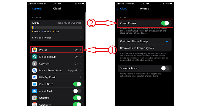 Habilitar la opción Fotos en la configuración de iCloud