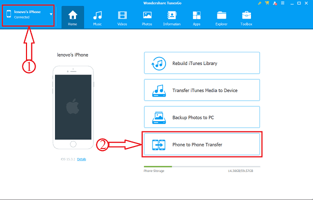 Selezione del dispositivo in TunesGO